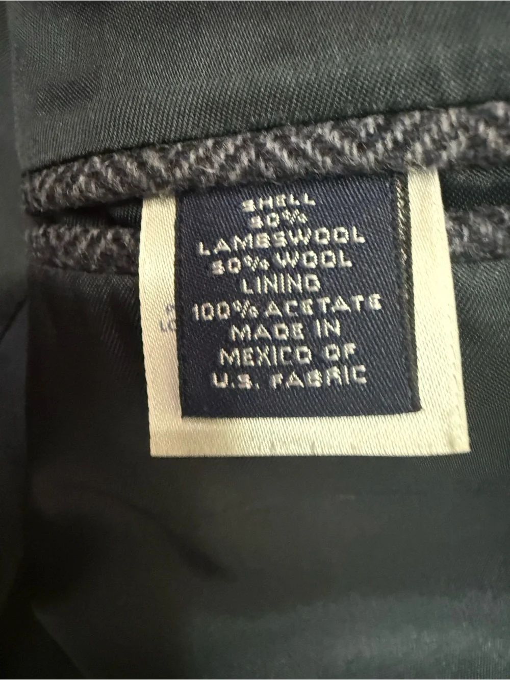 Lands’ End Men’s 46L Navy Herringbone Lambswool Blazer Wool Sport Coat